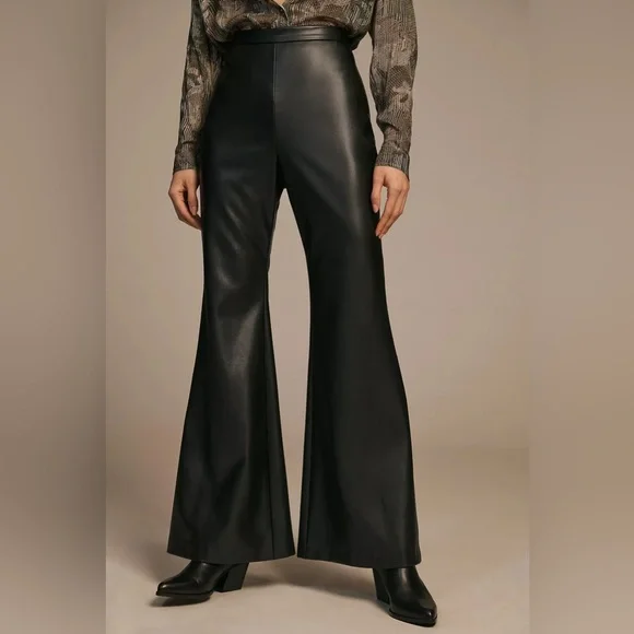 Anthropologie Hutch FAUX LEATHER Pants Flare Black Size‎ 4